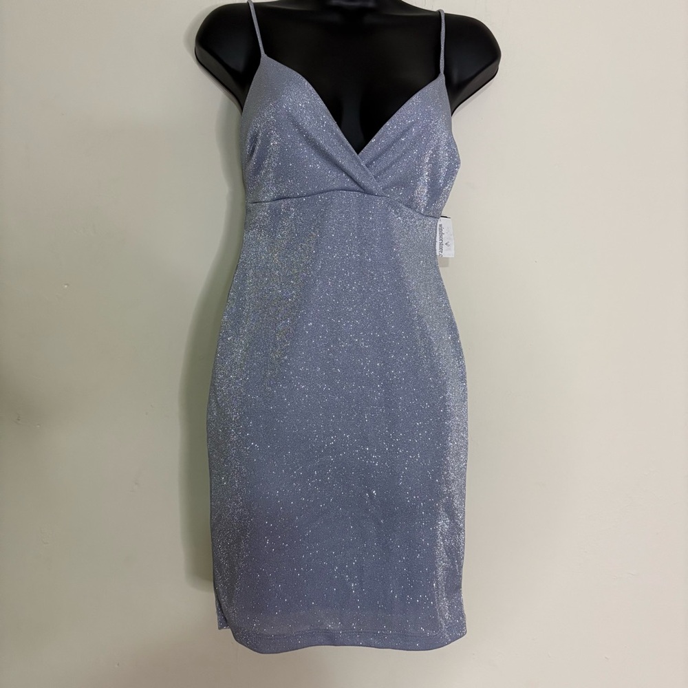 Windsor Dazzle & Shimmer Light Blue Glitter Mini Dress - Size Small - NWT